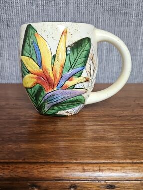 Hand-Painted Floral Ceramic Mug in Cream with Multicolor Bloom
